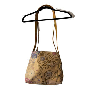 Stefania Made in Italy Genuine Leather Shoulder Bag Vintage Abstract Print